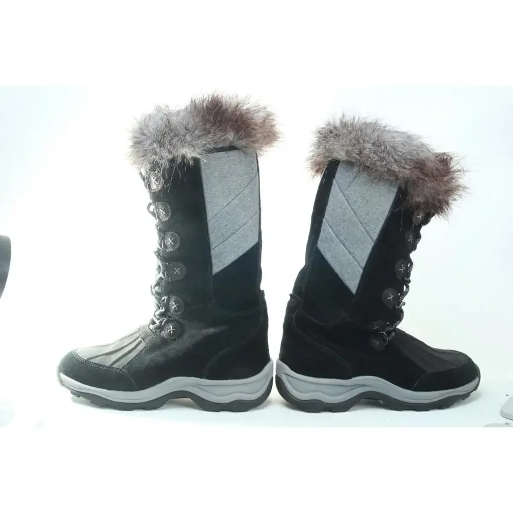 Clarks Wintry Hi Tall Black Suede Boots Womens Size 8 M Thinsulate Faux Fur